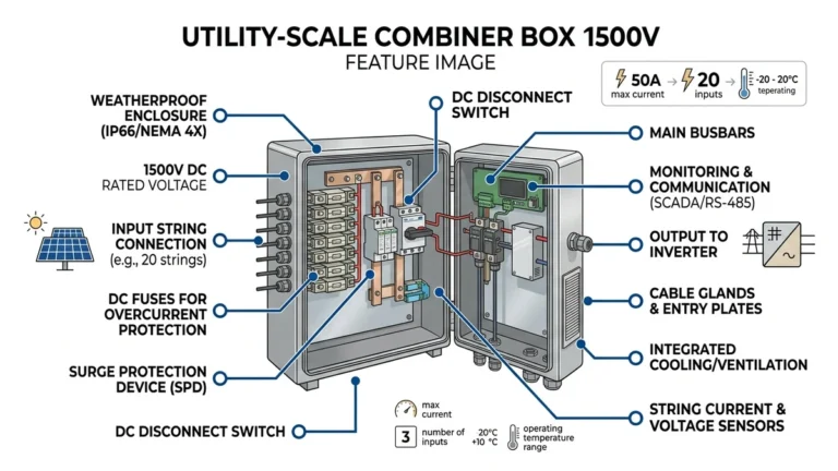 ** `1000V versus 1500V PV combiner box front panel comparison showing component layout and clearance differences