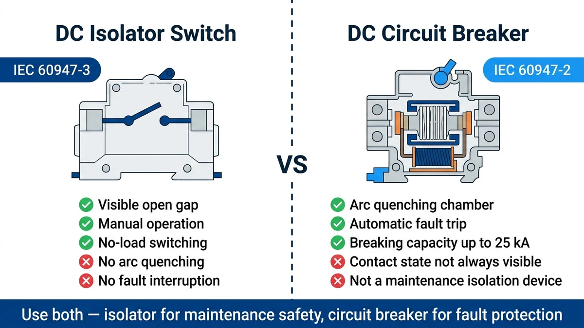 dc isolator switch vs dc circuit breaker comparison