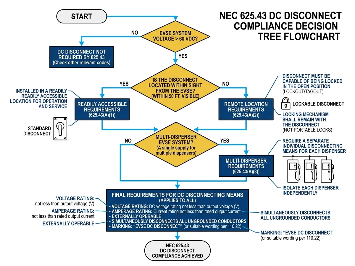 nec 625 43 dc disconnect compliance flowchart