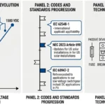 ** Solar DC protection trends diagram showing voltage, standards, and fault detection evolution - **Caption:** Figure 1. Overview of the three main drivers behind solar DC protection changes: voltage, compliance, and active fault detection.